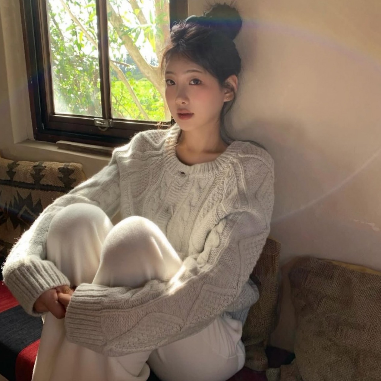 慵懒风麻花纹针织开衫毛衣外套女2025冬季新款小个子宽松纯色上衣