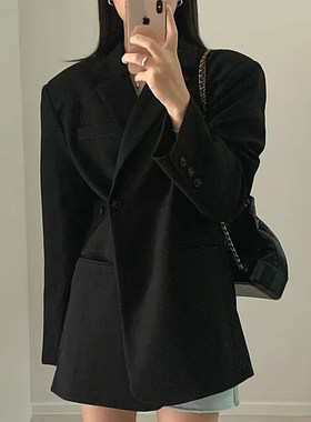 chic翻领不规则一粒扣西装外套女