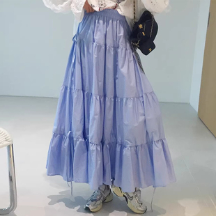 韓國chic春季 半身裙女 小眾溫柔風系帶蝴蝶結設計感高腰百搭中長款
