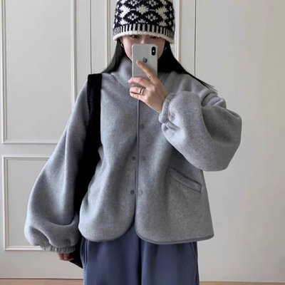 慵懒风立领摇粒绒卫衣外套