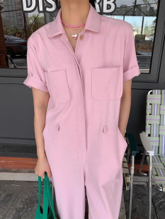 长裤 韩国chic夏季 阔腿连体裤 休闲裤 女 减龄气质翻领双口袋宽松短袖