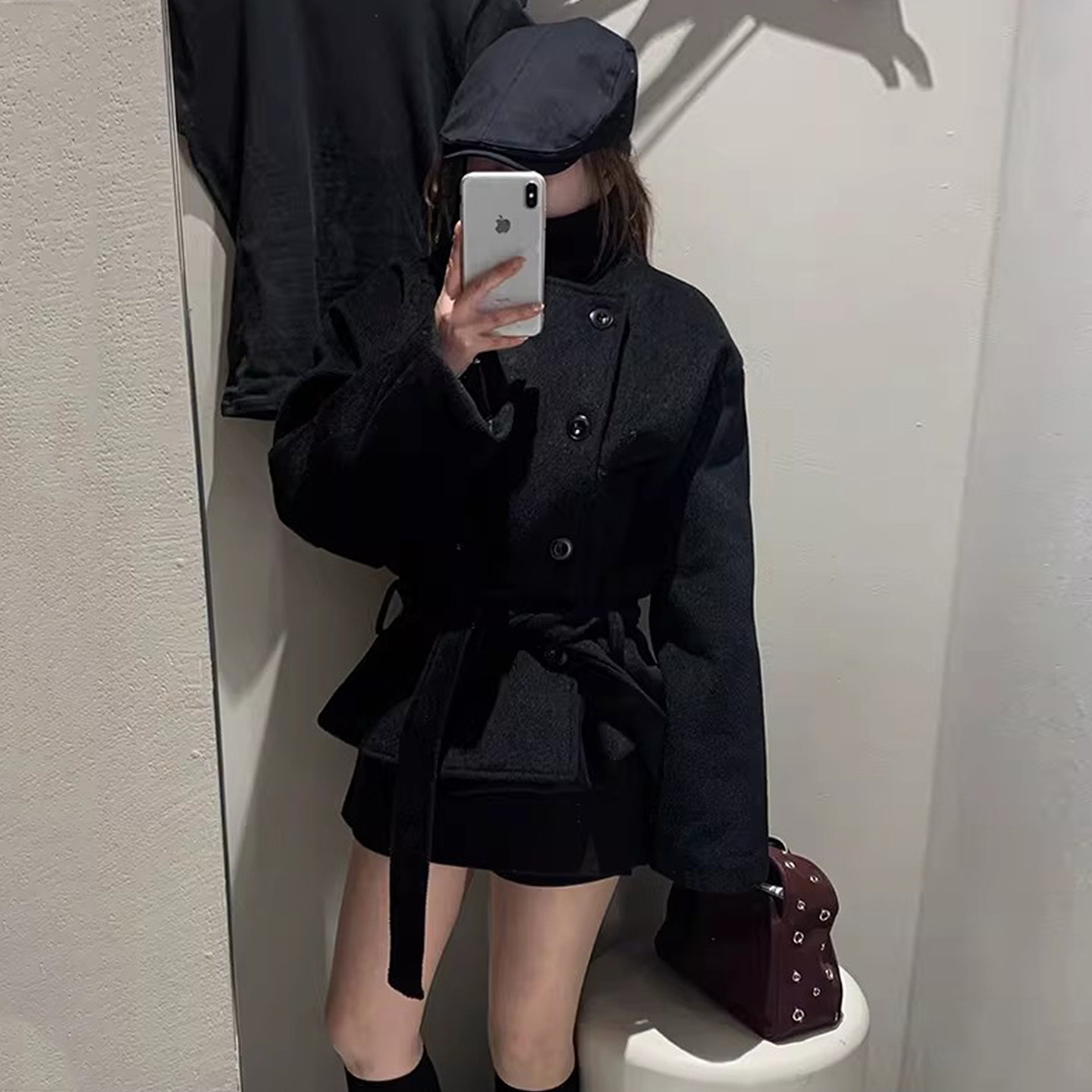 复古小众高领系带收腰单排扣毛呢外套女早春新款宽松百搭呢子上衣,女装/女士精品,毛呢外套,淘宝优惠券,粉丝福利购,淘宝优惠卷