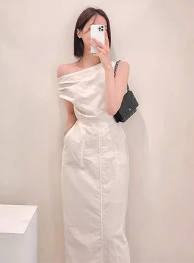 chic夏季后系带收腰包臀连衣裙女