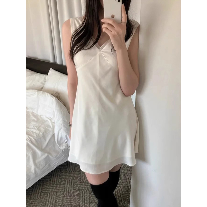 良良家拼接蕾丝雪纺背心连衣裙女