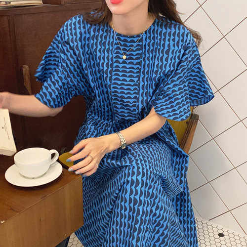 韩国chic法式优雅圆领条纹连衣裙