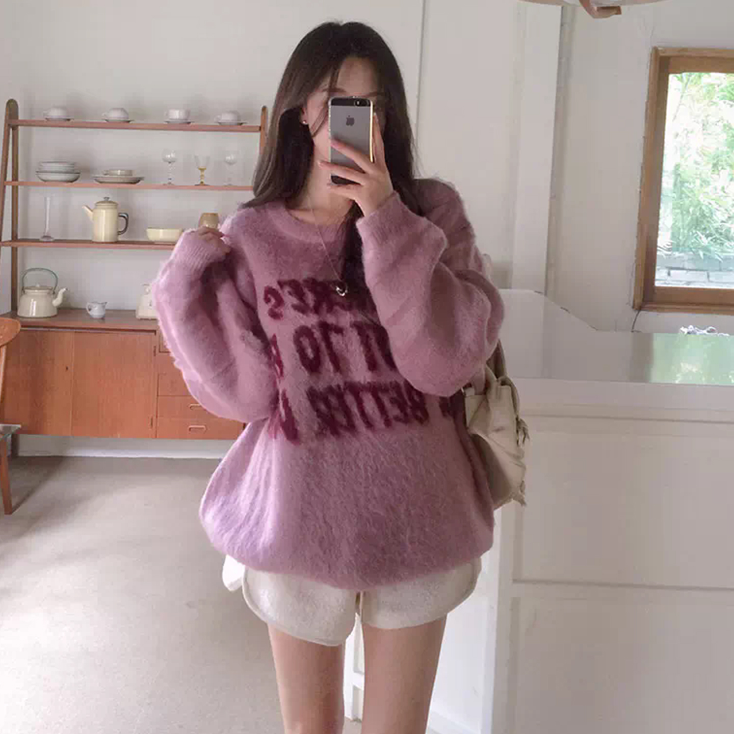 复古重工毛绒绒字母印花套头毛衣