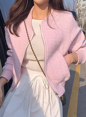 宽松百搭长袖粗纺棒球服外套