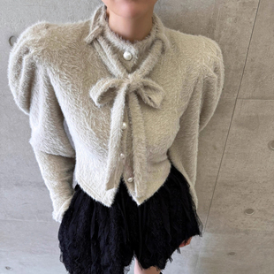 新款 叠穿毛绒绒背心吊带女2025秋季 系带蝴蝶结百搭短外套 套装 时尚