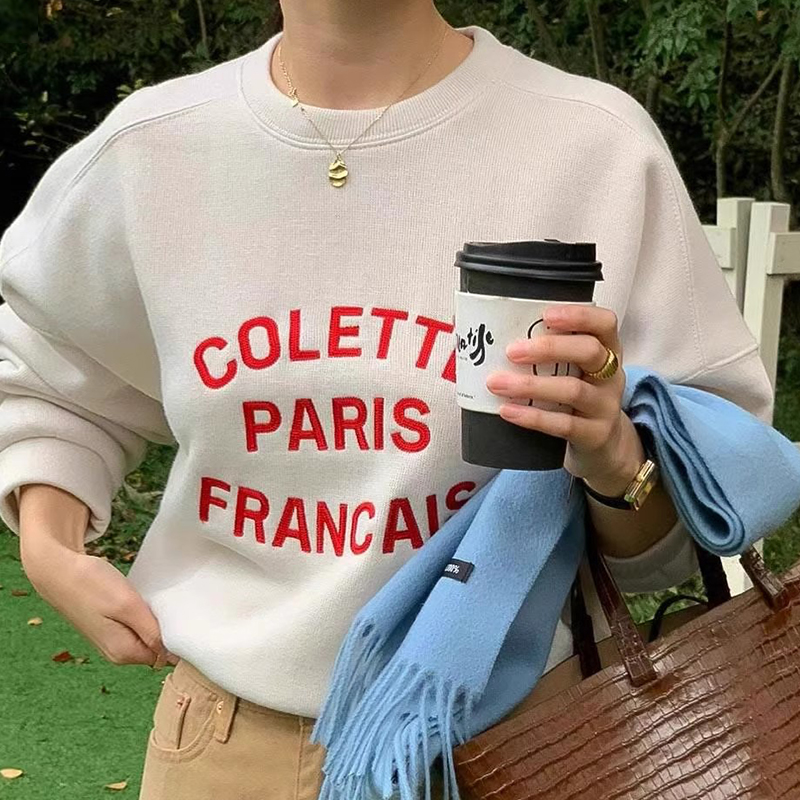 刺绣字母宽松休闲百搭长袖卫衣