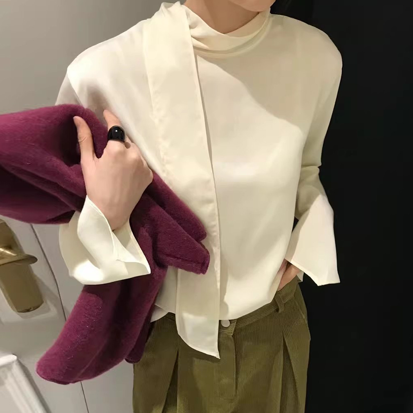 时尚套装纯色短袖毛呢上衣女早春新款百搭挂脖系带长袖衬衫两件套,女装/女士精品,时尚套装,淘宝优惠券,粉丝福利购,淘宝优惠卷