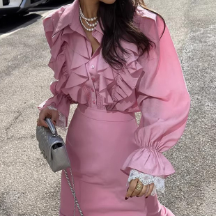 气质百搭泡泡袖 良良家法式 新款 女春季 上衣 优雅蕾丝花边点缀衬衫