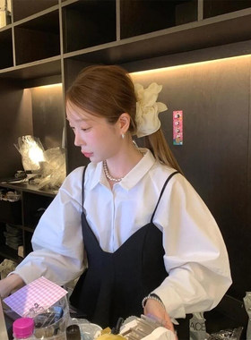 宽松BF风白色衬衫吊带背心套装