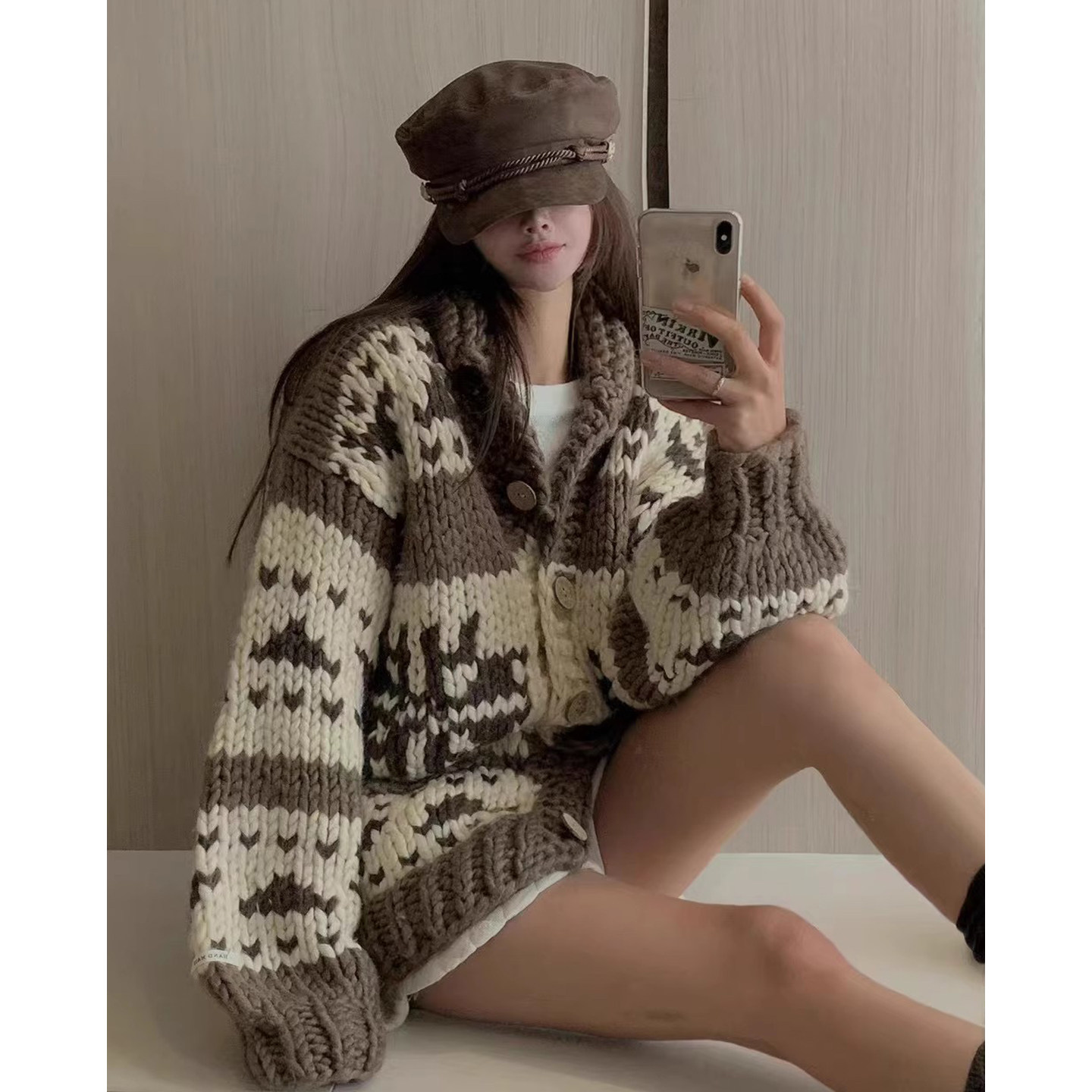 复古撞色重工编织粗针花纹毛衣外套女2025冬季新款单排扣百搭上衣,女装/女士精品,毛针织衫,淘宝优惠券,粉丝福利购,淘宝优惠卷
