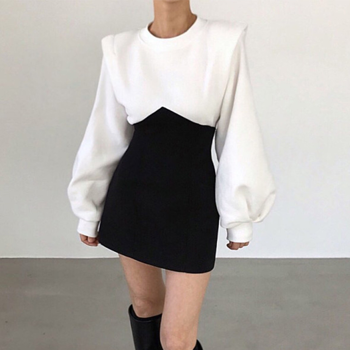 小众撞色拼接假两件卫衣连衣裙