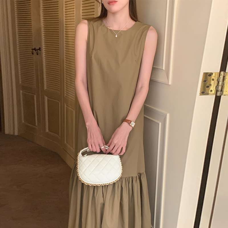 chic圆领宽松无袖背心连衣裙女