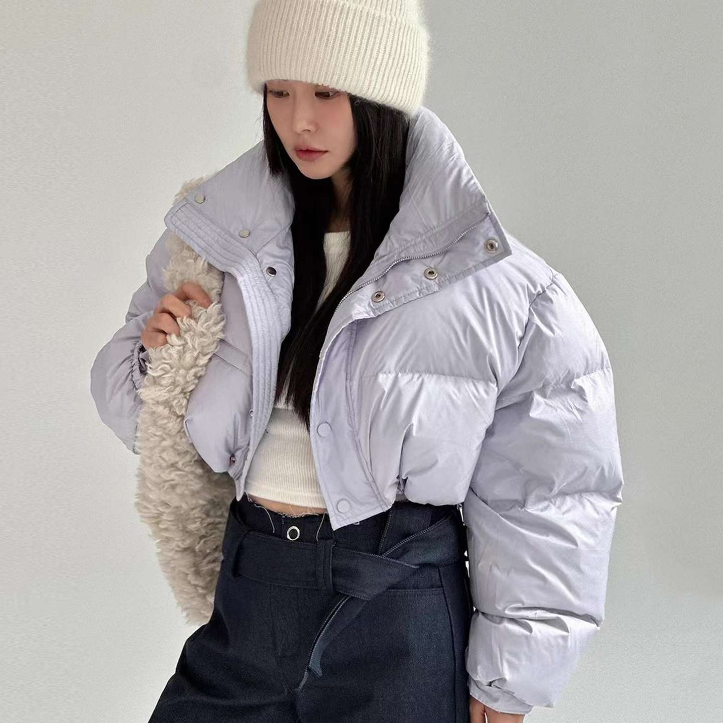 温柔风抽绳短款面包服棉服外套