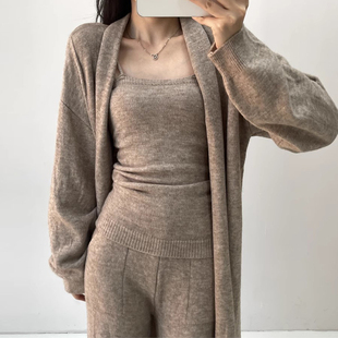 三件套 阔腿长裤 韩国chic秋冬复古纯欲风内搭吊带衫 针织毛衣外套