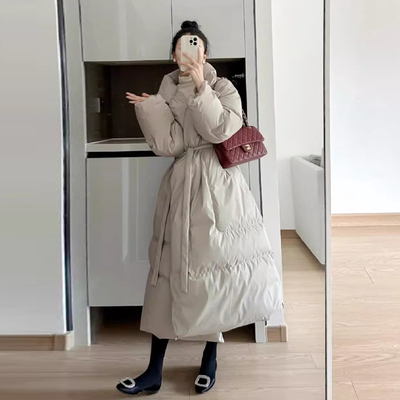 高级感绑带收腰加厚羽绒服外套