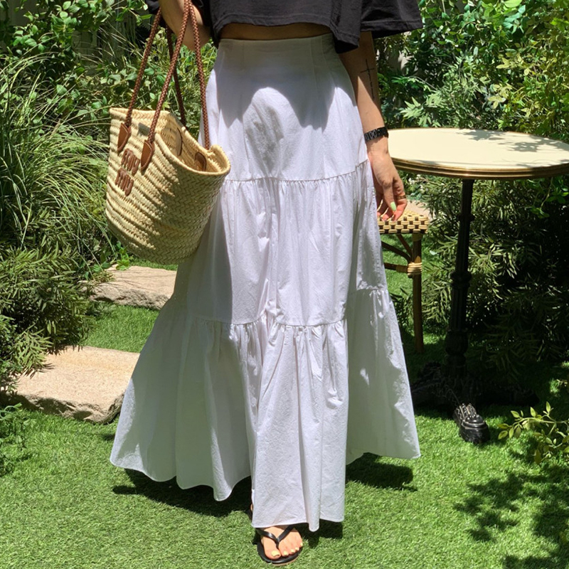 简约气质白色半身裙高腰显瘦长裙