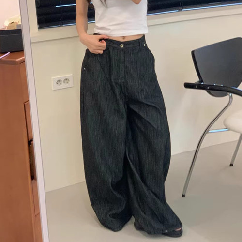复古小众洗水牛仔裤拖地裤长裤