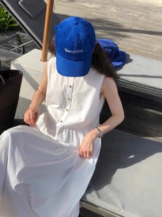 小心机露背无袖 韩国东大门白色背心连衣裙气女夏季 拼接休闲长裙子