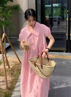 甜美减龄粉色娃娃领连衣裙女