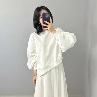 新款 小个子宽松上衣 纯色卫衣女2025秋季 设计感小众不规则百搭短款