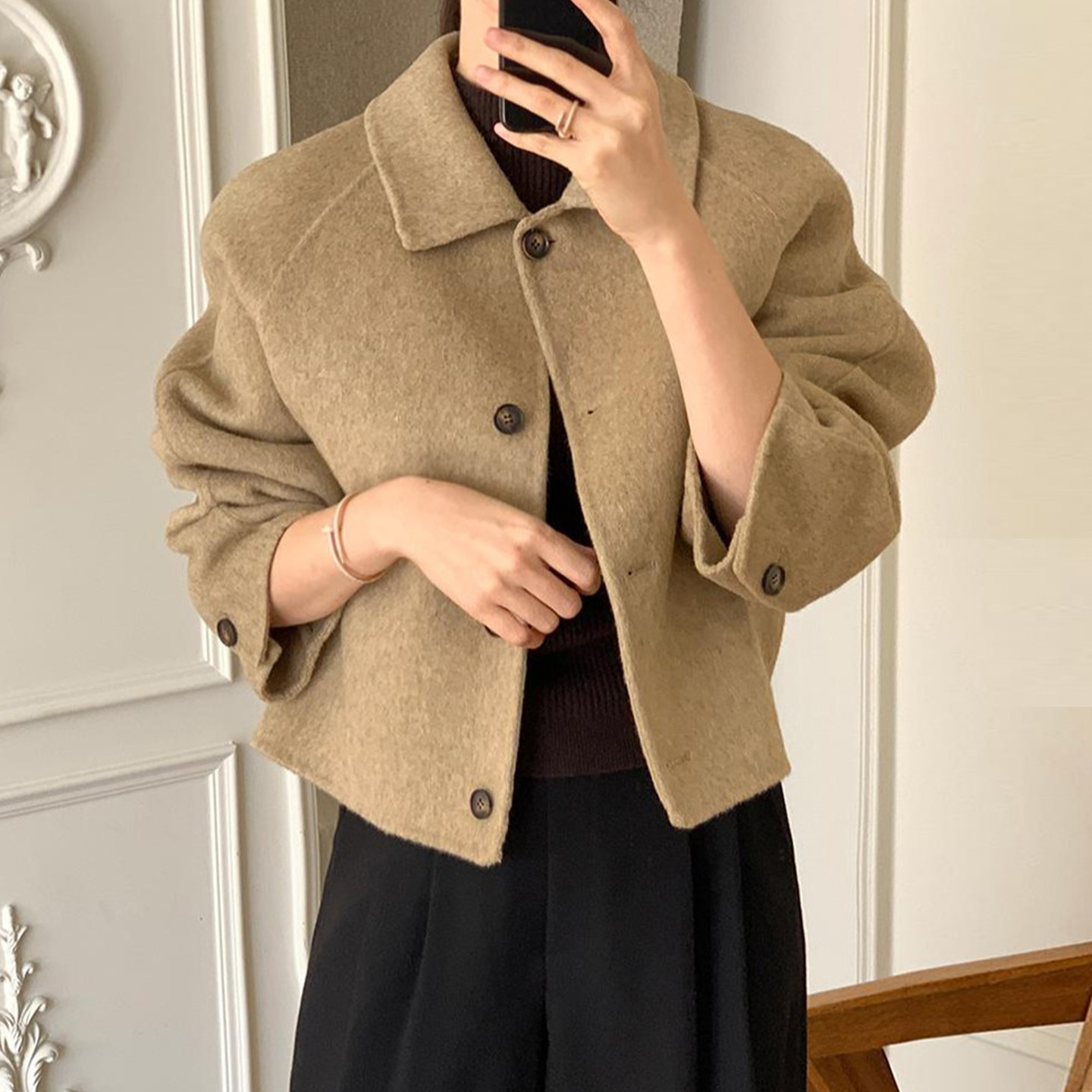 英伦风复古小排扣短款毛呢外套女2025秋季新款小个子宽松百搭上衣,女装/女士精品,毛呢外套,淘宝优惠券,粉丝福利购,淘宝优惠卷