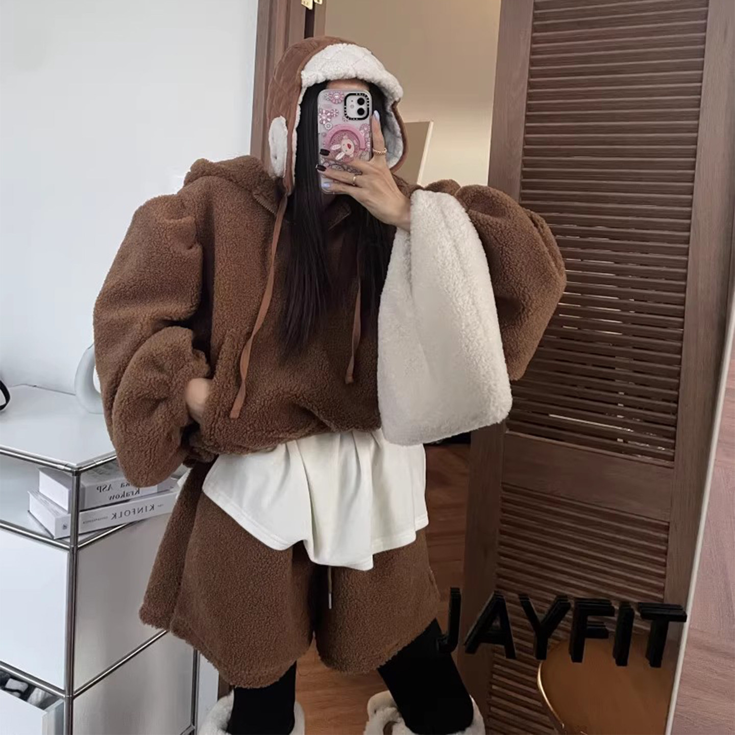 时尚套装半拉链连帽羊羔毛卫衣女2025冬季新款高腰抽绳休闲短裤子,女装/女士精品,时尚套装,淘宝优惠券,粉丝福利购,淘宝优惠卷