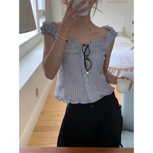 良良家减龄俏皮条纹背心衬衫女