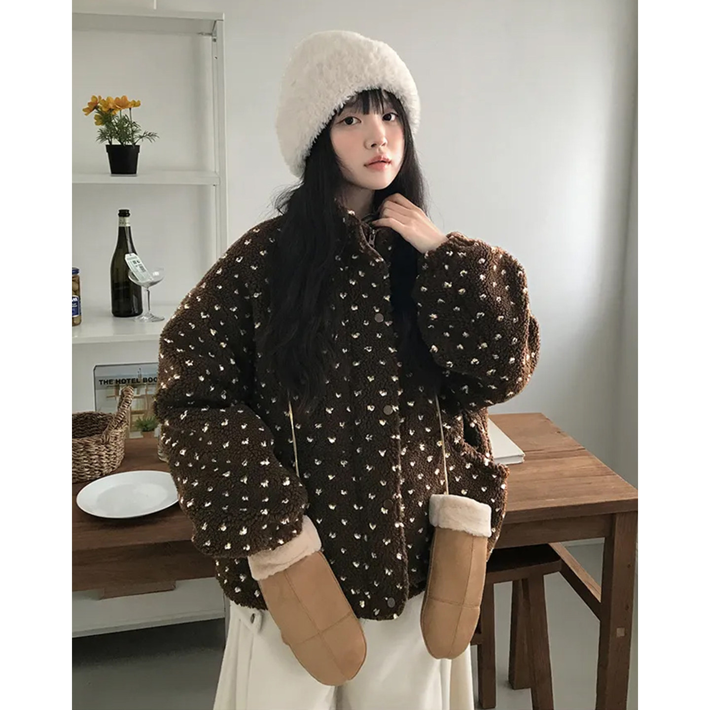 复古减龄立领撞色爱心提花羊羔毛棉衣女秋冬加厚夹棉百搭棉服外套,女装/女士精品,短外套,淘宝优惠券,粉丝福利购,淘宝优惠卷