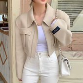 韩国chic秋冬法式 毛呢外套女 短款 小众翻领拉链式 宽松百搭纯色长袖