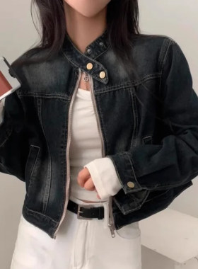 宽松百搭拉链长袖牛仔短外套