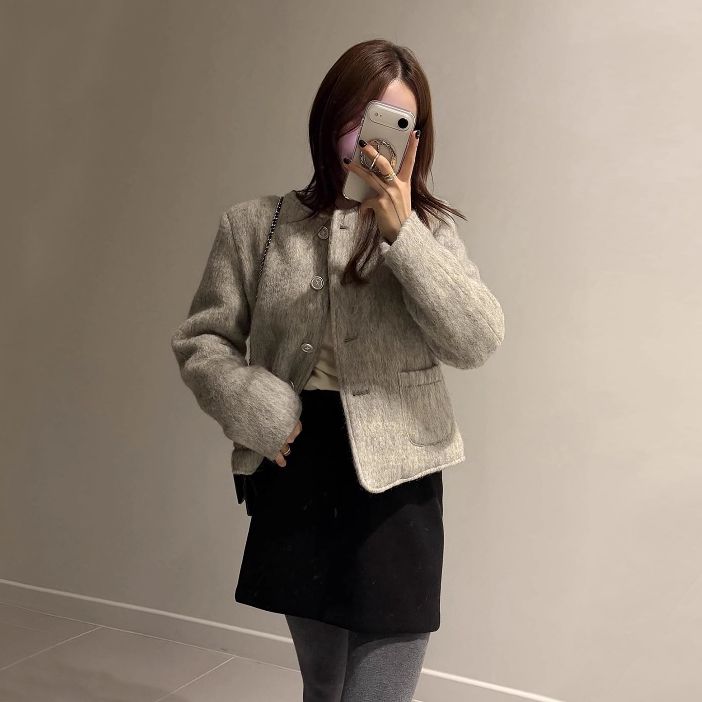 小香风别致单排扣毛绒感呢子外套