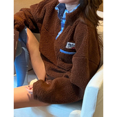 韩国chic秋冬复古气质立领字母标签设计宽松休闲长袖 羊羔毛卫衣女