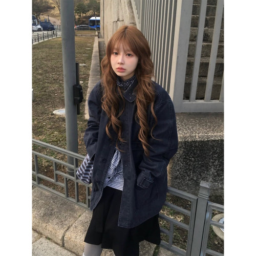 复古做旧水洗工装牛仔外套女