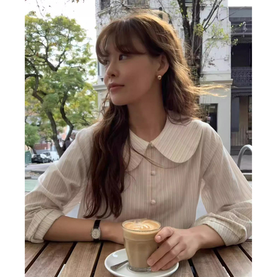 可爱减龄娃娃领打底条纹衬衫