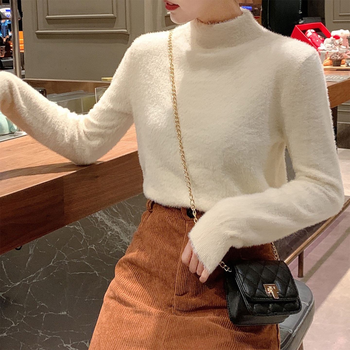 温柔气质水貂绒针织衫毛衣女