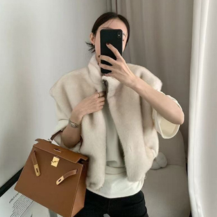 洋气水貂绒毛仿皮草马甲外套女2025冬季新款两面穿小个子无袖棉服
