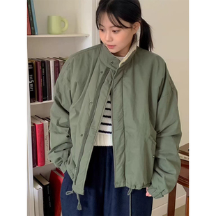 良良家复古立领羊羔毛棉服外套女冬季新款宽松加厚保暖工装棉衣