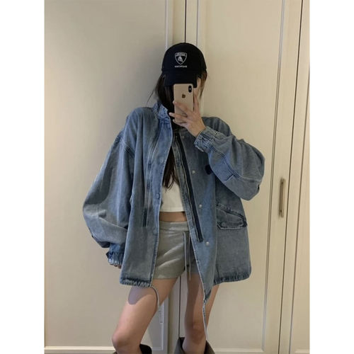 良良家蓝色牛仔风衣外套女