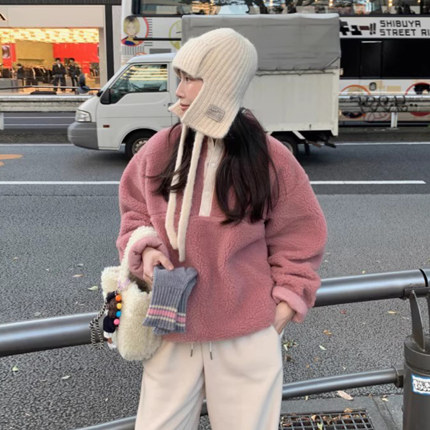 撞色立领摇粒绒羊羔毛卫衣外套