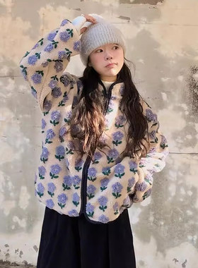 立体花朵撞色百搭羊羔毛外套