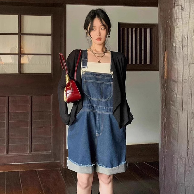 美式复古背带牛仔连体裤女