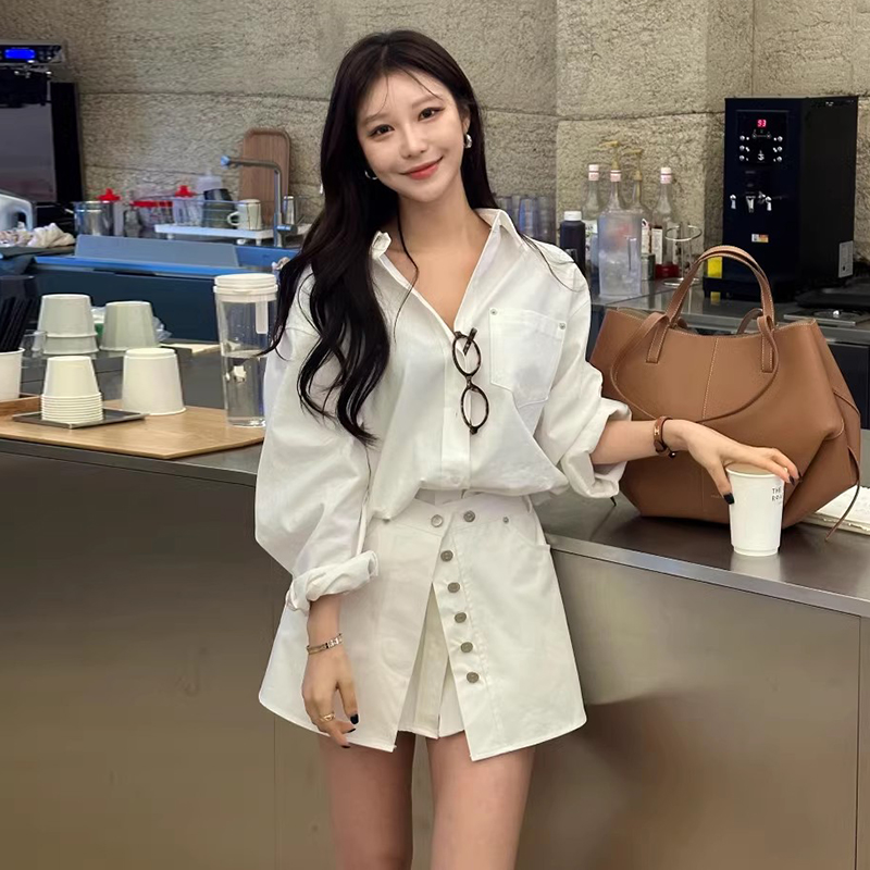 拼接假两件收腰显瘦衬衫式连衣裙