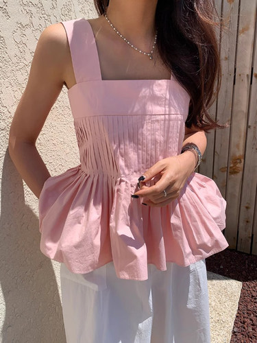 风琴褶设计百搭显荷叶边吊带衫