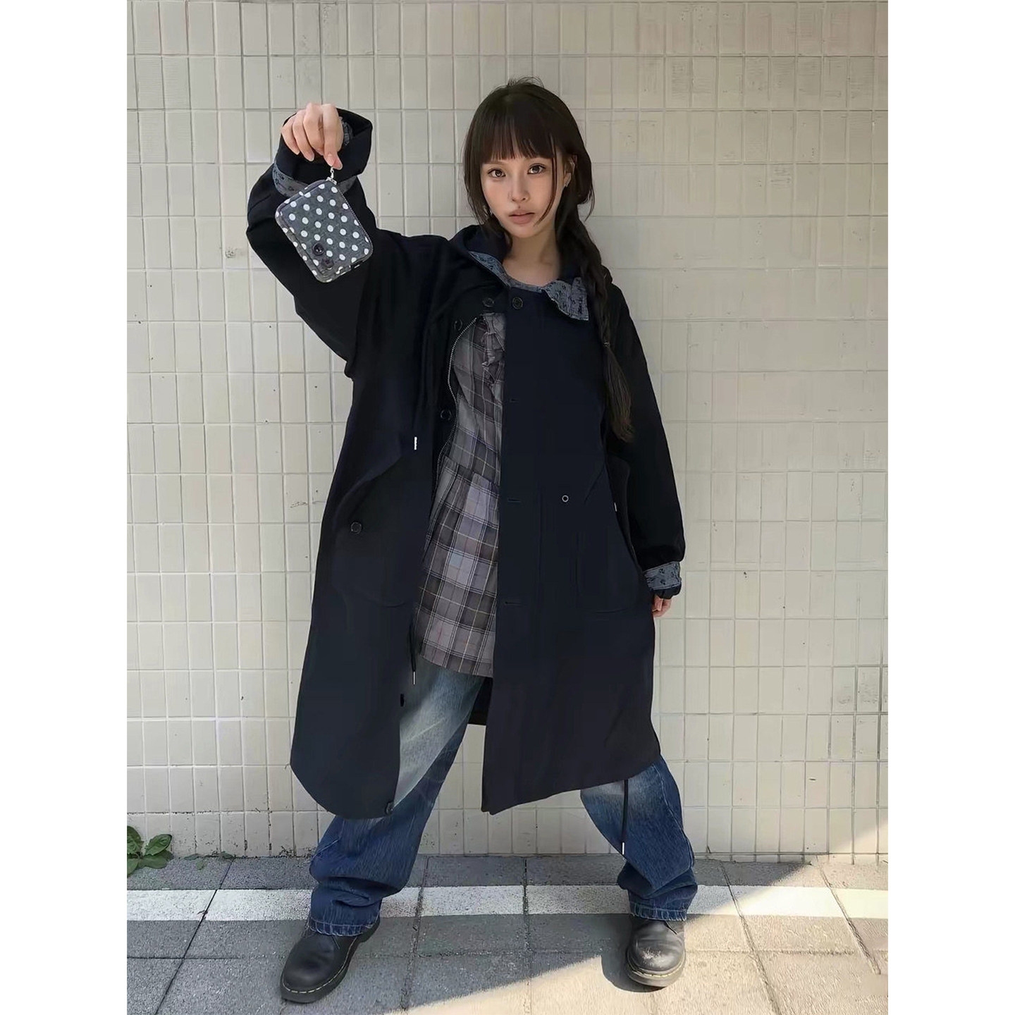 良良家复花卉连帽工装风衣外套女秋季新款宽松廓形长款夹克上衣