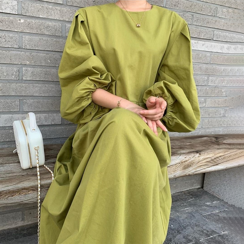 chic风洋气减龄压褶灯笼袖连衣裙