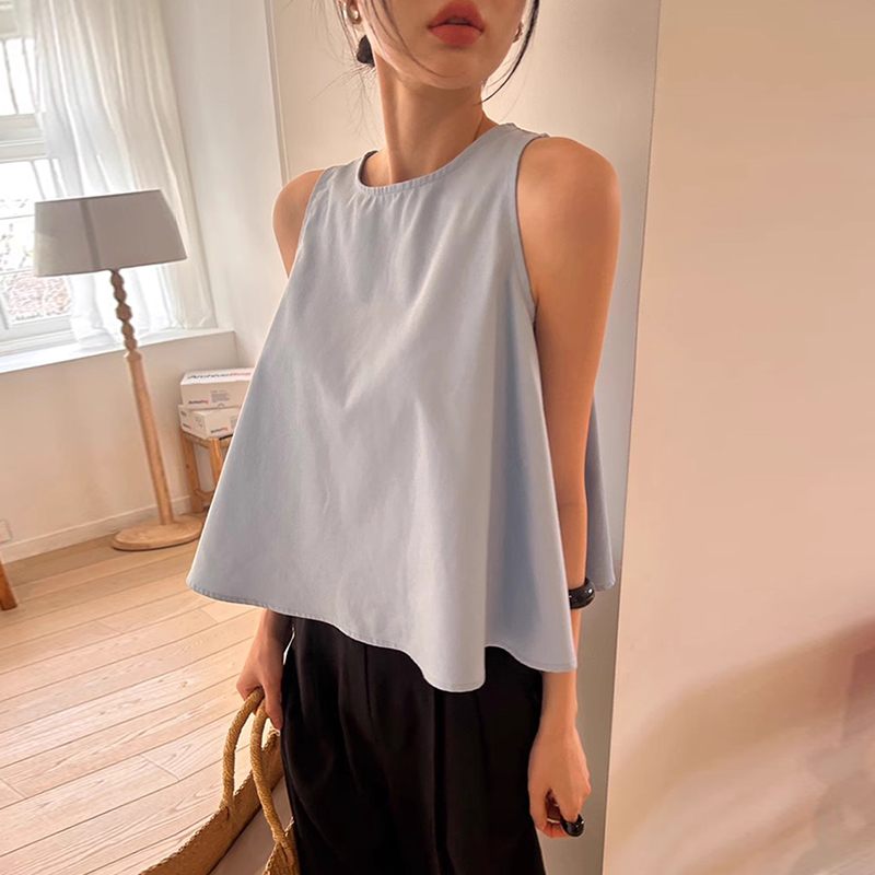温柔风不规则无袖背心衬衫