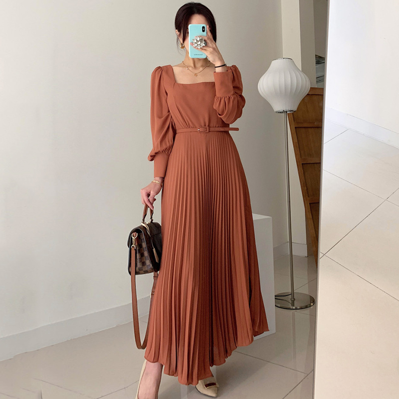韩国chic秋季洋气优雅百褶连衣裙